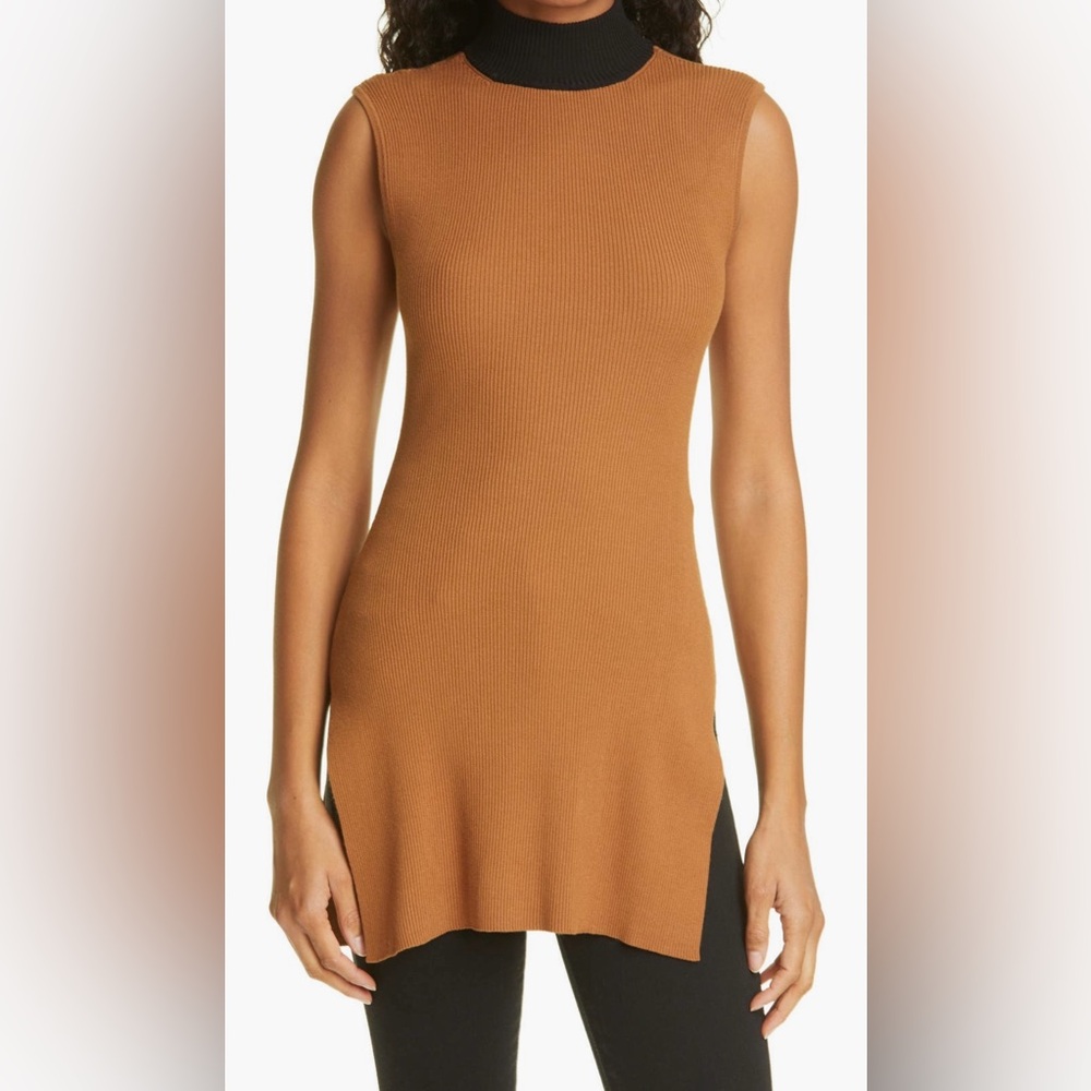 Staud Apres Cutout Color-block Ribbed Knit Sleeveless Turtleneck
